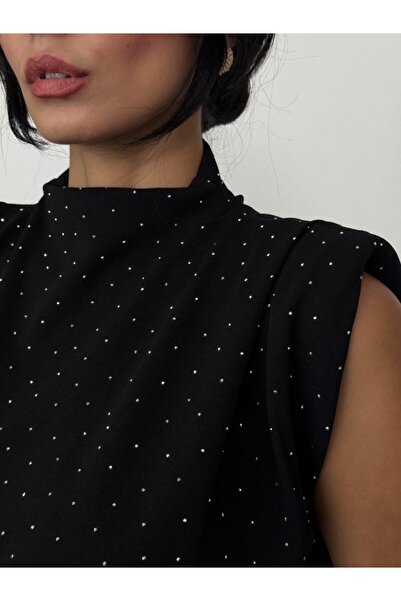 Emel Yıldız Sparkling Shoulder Pad Detailed Stone Dress