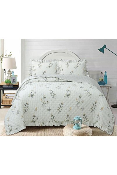 GOBLETTE HOME Flowers Series Double Quilted Bedspread Set - Ruffled Floral Pa...