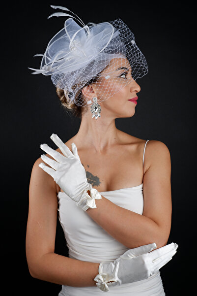 Hayalperest boncuk قفازات قصيرة من الساتان مع فيونكة للعروس، طقم إكسسوارات لح...