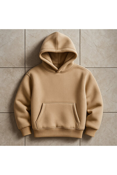 Uğur bebe Light Brown Thick 3 Thread Sh Fleece-Lined K Hooded Unisex Sweatshirt.Cotton Winter Model, Plump Quality