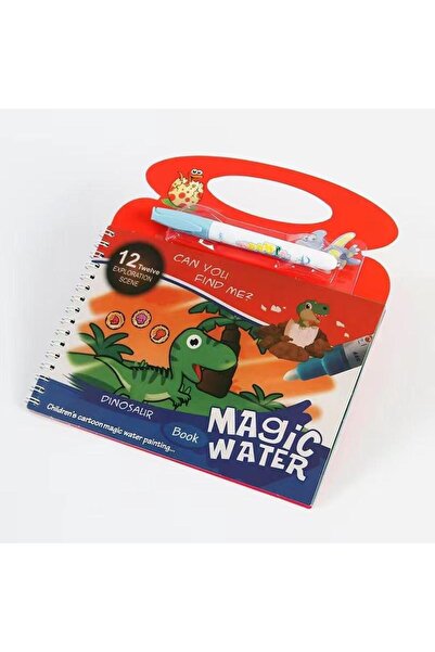 Lunitoys كتاب تلوين مائي للديناصورات - كتاب تلوين تعليمي مع قلم سحري خاص