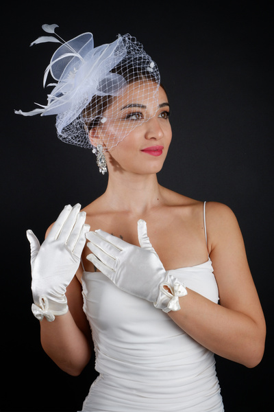 Limelia قفازات قصيرة من الساتان مع فيونكة للعروس، طقم إكسسوارات لحفلات الزفاف