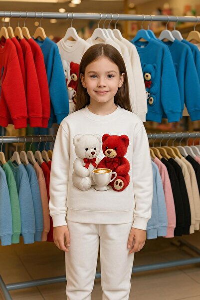 playwear Παιδικό Βαμβακερό Σετ Φούτερ με στάμπα ΚΑΦΕ ΚΟΥΠΑ ΑΡΚΟΥΔΑΚΙ για ΗΛΙΚ...