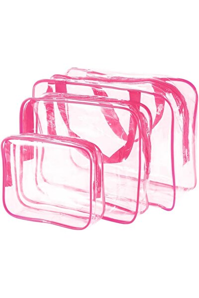 Margoun Toiletry Bag 3 Pack Clear Travel Bags for Toiletries Make Up Bag Cosmetics Organizer(Pink)