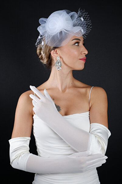 ESPEREST Floral Detailed Bridal Wedding Cap Accessory and Long Tulle Satin We...