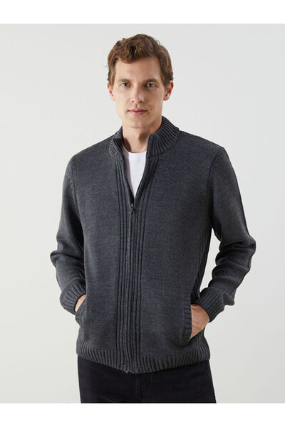 LC Waikiki Lcwaikiki Classic Gray Standard Fit Stand Collar Men's Knitwear Ca...