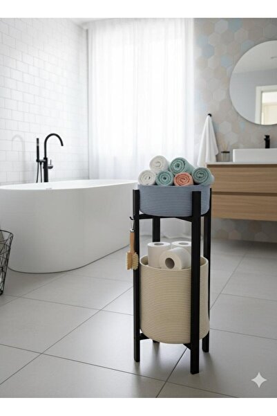 Güllü Ahşap سلة من الجوت متعددة الأغراض مع حامل