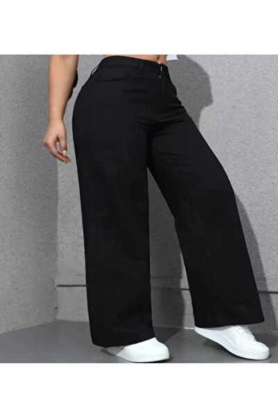 moda camiya بنطلون جينز أسود مقاس كبير أرجل واسعة ذو قصة مريحة وواسعة الساقين