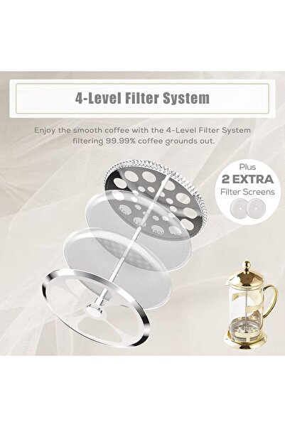 LUXURY French Press Glass Coffee Maker Carafe 1000ml, Brass French Press Pot