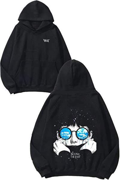 THEWERT Beyond The Eyes Design Spate cu imprimeu Negru cu glugă Swea tricou