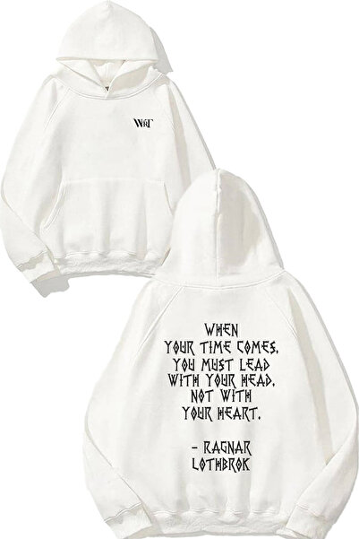 THEWERT Ragnar Lothbrok Yazi Design Spate cu imprimeu Alb cu glugă Swea tricou
