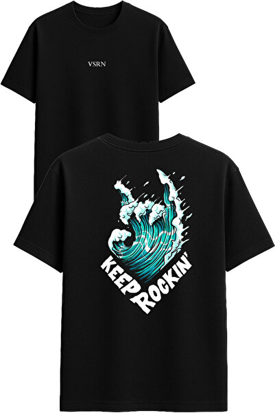 VSRN Μπλουζάκι Keep Rockin' με στάμπα σχεδίου, μαύρο, oversized