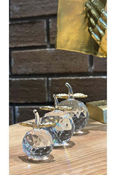 Kiri Dekoratif Kristal Cam Üçlü Elma Şeffaf Gold