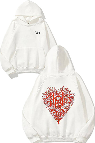 THEWERT Sleep Token Heart Design Spate cu imprimeu Alb cu glugă Swea tricou