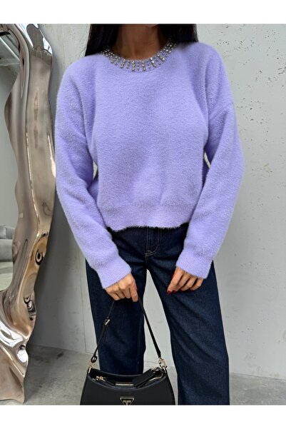 kenza'a Cardigan tricotat cu căptușeală din fleece cu detaliu de perle la guler