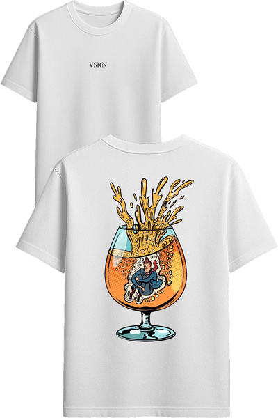 VSRN Tricou oversize alb cu imprimeu design „Bărbat care sărită într-o bară”
