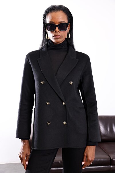 5in1Canpolat Black Gold Button Detailed Premium Wool Jacket