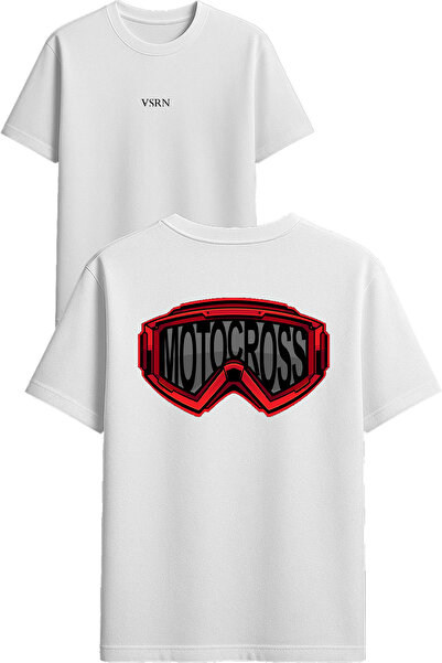 VSRN تي شيرت موتو جلاس ديزاين مطبوع أبيض قصة فضفاضة