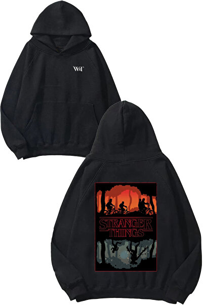 THEWERT Stranger Things 1 Дизайн с печат на гърба Черна суитшърт с качулка