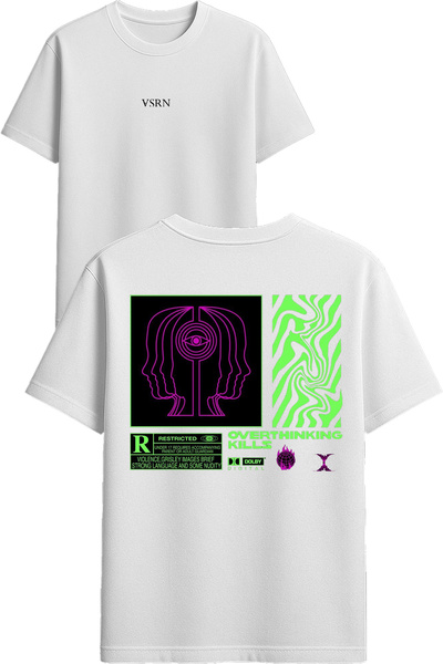 VSRN Μπλουζάκι Overthınk με στάμπα σχεδίου, λευκό, oversized