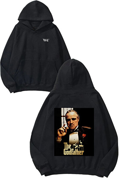 THEWERT Poster The Godfather Design Spate cu imprimeu Negru cu glugă Swea tricou