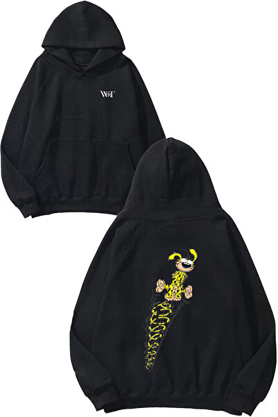 THEWERT Φούτερ Marsupilami Ziplama Design Back με τύπωμα Μαύρο με κουκούλα