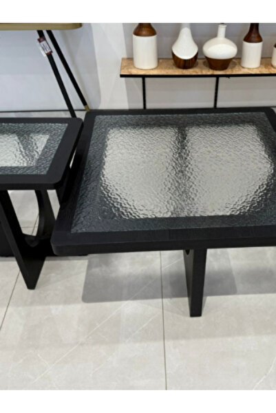 BEC13 Modern Salon Table Set (3 Pieces) - Glass Top and Bold Geometric Design