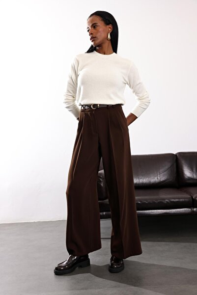 5in1Canpolat Brown High Waist Palazzo Pants 1594