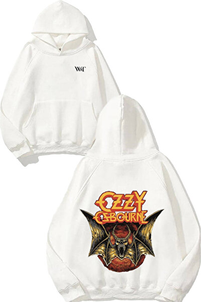 THEWERT سترة أوزي أوزبورن بتصميم الخفاش مطبوع باللون الأبيض بغطاء رأس