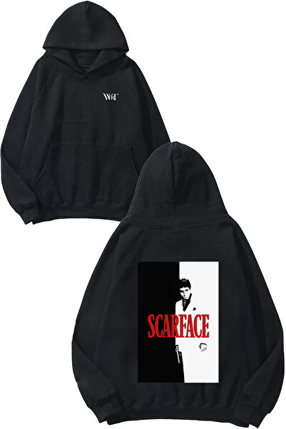 THEWERT سترة بتصميم ملصق Scarface رقم مطبوع باللون الأسود بغطاء رأس