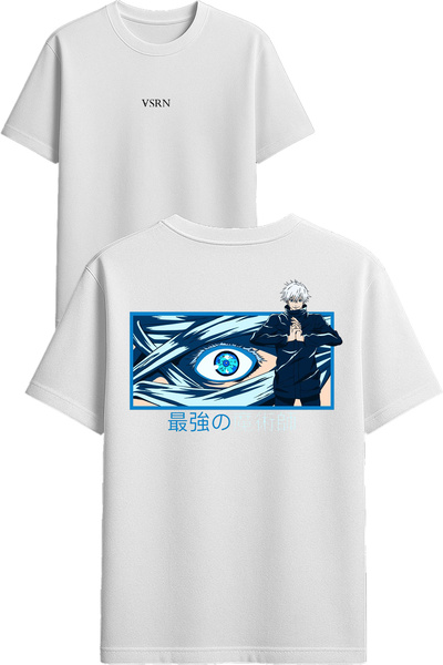 VSRN تي شيرت أنيمي وسيم بتصميم مطبوع أبيض قصة فضفاضة