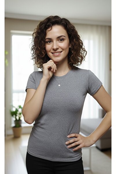 moda felinya Women's Short Sleeve Circular Neck Gray Color Body