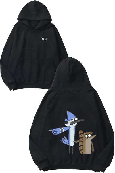 THEWERT Mordecai and Rigby 1 Design Back Printed Black Hooded Sweatshirt
