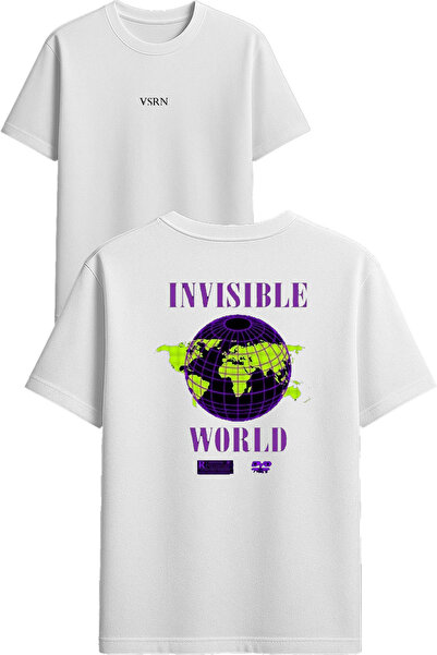 VSRN Tricou supradimensionat alb cu imprimeu Invisible Design