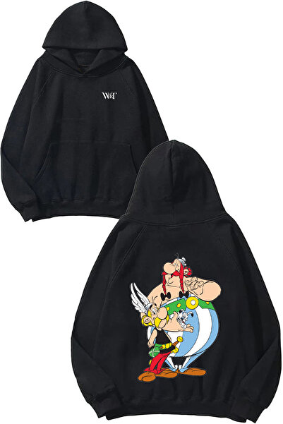THEWERT Asterix și Obelix Design Rucsac cu imprimeu Negru cu glugă Swea tricou