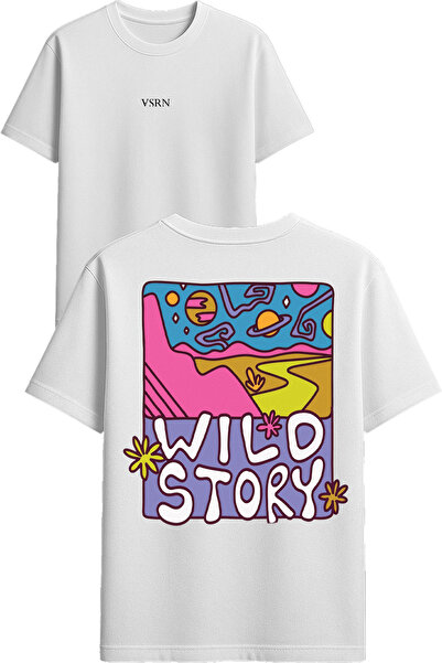 VSRN تي شيرت وايلد ستوري ديزاين مطبوع أبيض قصة فضفاضة