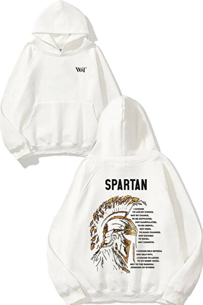 THEWERT Cască Spartan Design Spate cu imprimeu Alb cu glugă Swea tricou
