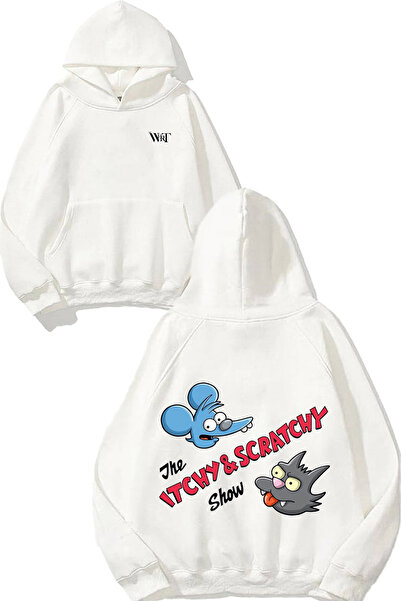 THEWERT The Itchy And Scratchy Show Design Back με τύπωμα Λευκό με κουκούλα Φ...