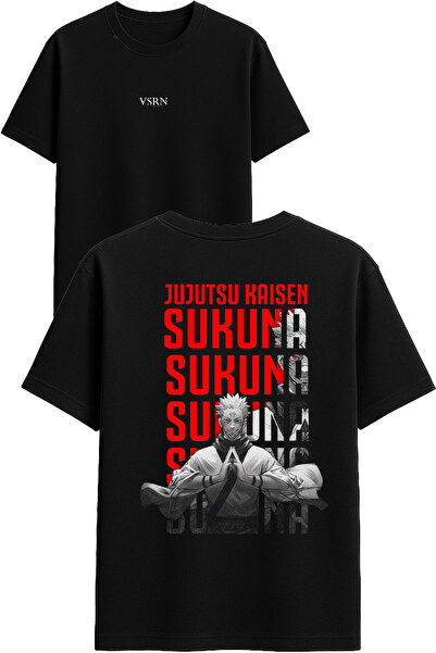 VSRN Sukuna sukuna Μπλουζάκι με στάμπα σχεδίου, μαύρο, oversized