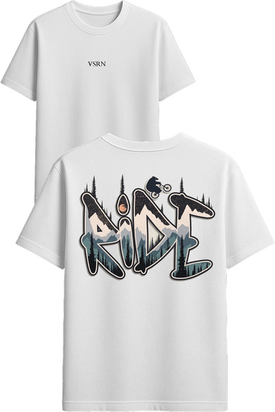 VSRN تي شيرت رايد ديزاين مطبوع أبيض قصة فضفاضة