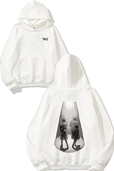 THEWERT سويت شيرت هيفي رين فور ديزاين راك مطبوع أبيض بغطاء رأس