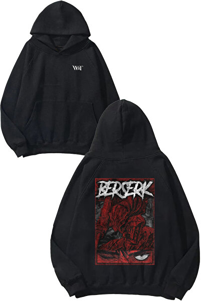 THEWERT Блуза с качулка с черно гърба и дизайн на плакат „Berserk Eye“