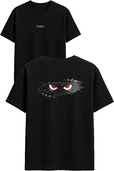 VSRN Tricou oversize negru cu imprimeu design și ochi roșii
