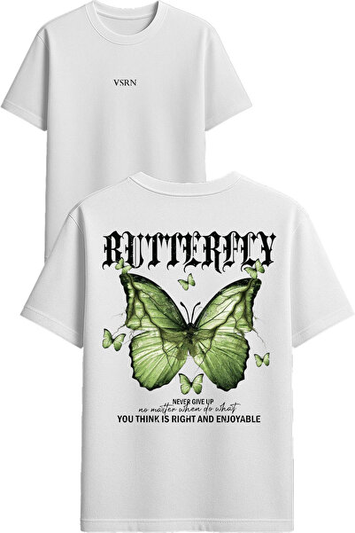 VSRN Tricou oversize alb cu imprimeu design fluture