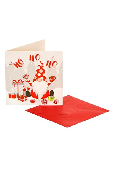 MYONNA IT & E- COMMERCE Felicitare de Crăciun - Moș Gnome cu sclipici, plic inclus, alb/roșu, 9,5x9,5 cm