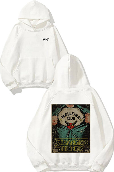 THEWERT Stranger Things 8 Design Back cu imprimeu Alb cu glugă Swea tricou