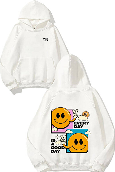 THEWERT كل يوم هو يوم جيد تصميم سترة مطبوع بيضاء بغطاء رأس