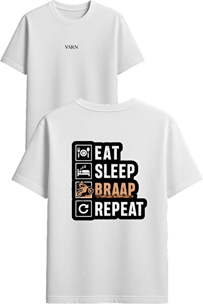 VSRN Eat sleep Σχέδιο με στάμπα Λευκό Oversize T-shirt