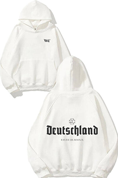 THEWERT سويت شيرت رامشتاين دويتشلاند ديزاين مطبوع أبيض بغطاء رأس