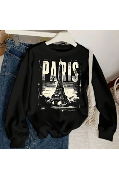 shi dumanlar giyim سويت شيرت للجنسين قصة فضفاضة باريس ديزاين مطبوع برقبة دائرية